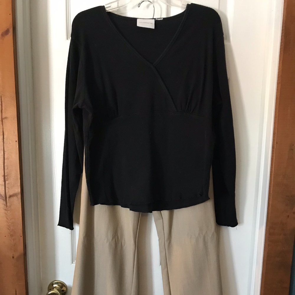 2-Piece Black Knit Top with Beige Pants